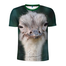 Мужская футболка 3D спортивная с принтом Подозрительный страус в Белгороде, 100% полиэстер с улучшенными характеристиками | приталенный силуэт, круглая горловина, широкие плечи, сужается к линии бедра | lol | глаза | голова | детям | животные | зеленая | лол | подарок | подмигивает | подозрительно | прикольная | природа | смешная | страус | эмоции | юмор