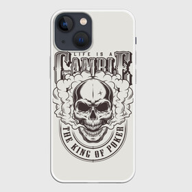 Чехол для iPhone 13 mini с принтом Life is a camble the king of p в Белгороде,  |  | cards | casino | cheating | game | it | king | life | poker | roulette | s | skull | графика | дым | жизнь | игра | иллюстрация | казино | картинка | карты | король | мода | надпись | обман | покер | рисунок | рулетка | светлый | символ