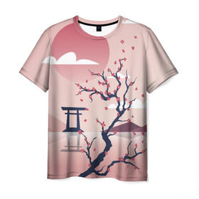 Мужская футболка 3D с принтом Японский мотив в Белгороде, 100% полиэфир | прямой крой, круглый вырез горловины, длина до линии бедер | Тематика изображения на принте: 23 | 8 | азия | вип | вишня | горы | дерево | дизайн | мода | небо | новинка | новый год | подарок | сакура | солнце | стритвир | топ | тренд | цветок | япония