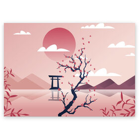 Поздравительная открытка с принтом Японский мотив в Белгороде, 100% бумага | плотность бумаги 280 г/м2, матовая, на обратной стороне линовка и место для марки
 | Тематика изображения на принте: 23 | 8 | азия | вип | вишня | горы | дерево | дизайн | мода | небо | новинка | новый год | подарок | сакура | солнце | стритвир | топ | тренд | цветок | япония