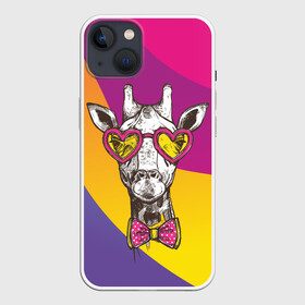 Чехол для iPhone 13 с принтом Праздничный жираф в Белгороде,  |  | бабочка | животное | жираф | модный | очки | праздничный | рожки | сердечки | хипстер | шея