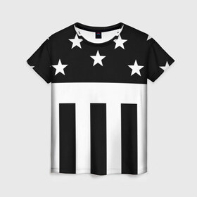 Женская футболка 3D с принтом PRODIGY в Белгороде, 100% полиэфир ( синтетическое хлопкоподобное полотно) | прямой крой, круглый вырез горловины, длина до линии бедер | keith flint | prodigy | rave | кит чарльз флинт | продиджи | рейв | флаг сша | электроника