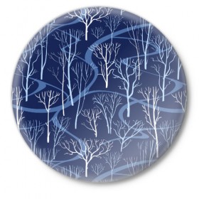 Значок с принтом Зимний лес в Белгороде,  металл | круглая форма, металлическая застежка в виде булавки | Тематика изображения на принте: 