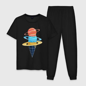Мужская пижама хлопок с принтом Space Ice Cream в Белгороде, 100% хлопок | брюки и футболка прямого кроя, без карманов, на брюках мягкая резинка на поясе и по низу штанин
 | Тематика изображения на принте: earth | express | futurama | galaxy | ice cream | moon | nasa | planet | space | star | world | астронавт | вселенная | гагарин | галактика | еда | звезда | звезды | земля | космонавт | космос | луна | мир | мороженое | н | наса | небо | планета