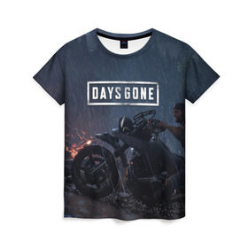 Женская футболка 3D с принтом Days Gone в Белгороде, 100% полиэфир ( синтетическое хлопкоподобное полотно) | прямой крой, круглый вырез горловины, длина до линии бедер | 2019 | days gone | game | poster | ps4 | zombie | жизнь после | зомби | игра