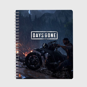 Тетрадь с принтом Days Gone в Белгороде, 100% бумага | 48 листов, плотность листов — 60 г/м2, плотность картонной обложки — 250 г/м2. Листы скреплены сбоку удобной пружинной спиралью. Уголки страниц и обложки скругленные. Цвет линий — светло-серый
 | Тематика изображения на принте: 2019 | days gone | game | poster | ps4 | zombie | жизнь после | зомби | игра