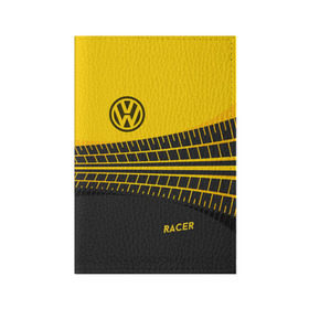 Обложка для паспорта матовая кожа с принтом Volkswagen в Белгороде, натуральная матовая кожа | размер 19,3 х 13,7 см; прозрачные пластиковые крепления | Тематика изображения на принте: racer | авто | автолюбитель. volkswagen | гонщик | желто черная | колесо | машина | след | фольксваген | шина