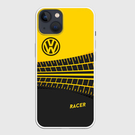 Чехол для iPhone 13 с принтом Volkswagen в Белгороде,  |  | racer | авто | автолюбитель. volkswagen | гонщик | желто черная | колесо | машина | след | фольксваген | шина