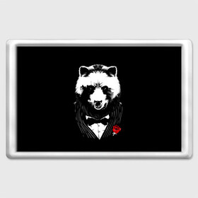 Магнит 45*70 с принтом Медведь авторитет в Белгороде, Пластик | Размер: 78*52 мм; Размер печати: 70*45 | Тематика изображения на принте: authority | bear | go | авторитет | аль капоне | бабочка | в носу | взгляд | галстук | графика | дикий | животное | иллюстрация | картинка | кольцо | костюм | красная | крестный | мафия | медведь | мода | отец