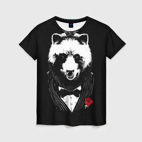 Женская футболка 3D с принтом Медведь авторитет в Белгороде, 100% полиэфир ( синтетическое хлопкоподобное полотно) | прямой крой, круглый вырез горловины, длина до линии бедер | authority | bear | go | авторитет | аль капоне | бабочка | в носу | взгляд | галстук | графика | дикий | животное | иллюстрация | картинка | кольцо | костюм | красная | крестный | мафия | медведь | мода | отец