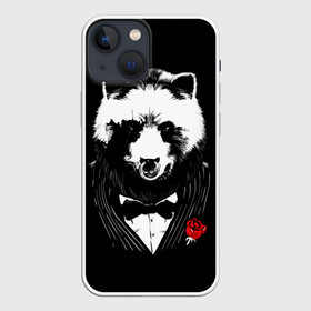 Чехол для iPhone 13 mini с принтом Медведь авторитет в Белгороде,  |  | authority | bear | go | авторитет | аль капоне | бабочка | в носу | взгляд | галстук | графика | дикий | животное | иллюстрация | картинка | кольцо | костюм | красная | крестный | мафия | медведь | мода | отец