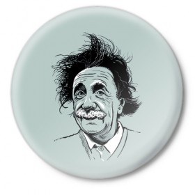 Значок с принтом Альберт Эйнштейн в Белгороде,  металл | круглая форма, металлическая застежка в виде булавки | Тематика изображения на принте: 