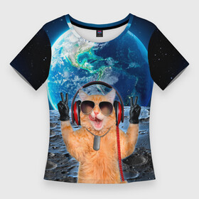 Женская футболка 3D Slim с принтом Кот на луне в Белгороде,  |  | cat | астрономия | в космосе | в наушниках | в очках | грозовой кошак | животные | звезды | земля | илон маск | космическая | космонавт | космос | кот | котейка | котики | луна | луноход | на фоне земли