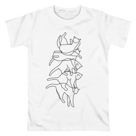 Мужская футболка хлопок с принтом Кошачья грация в Белгороде, 100% хлопок | прямой крой, круглый вырез горловины, длина до линии бедер, слегка спущенное плечо. | cat | кот | коты | лайн | лайнинг