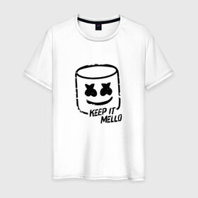 Мужская футболка хлопок с принтом Keep It Mello в Белгороде, 100% хлопок | прямой крой, круглый вырез горловины, длина до линии бедер, слегка спущенное плечо. | marshmallow | marshmello | диджей | маршмэллоу | музыка