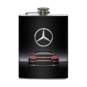 Фляга с принтом Mercedes-Benz в Белгороде, металлический корпус | емкость 0,22 л, размер 125 х 94 мм. Виниловая наклейка запечатывается полностью | 