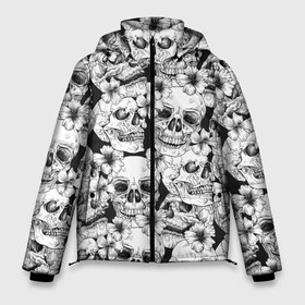 Мужская зимняя куртка 3D с принтом Черепа в цветах в Белгороде, верх — 100% полиэстер; подкладка — 100% полиэстер; утеплитель — 100% полиэстер | длина ниже бедра, свободный силуэт Оверсайз. Есть воротник-стойка, отстегивающийся капюшон и ветрозащитная планка. 

Боковые карманы с листочкой на кнопках и внутренний карман на молнии. | 23 | 8 | skull | белый | вип | дизайн | мода | новинка | новый год | подарок | праздник | скелет | стритвир | топ | тренд | треш | цветок | цветы | череп | черный