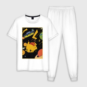 Мужская пижама хлопок с принтом Постер Детектив Пикачу в Белгороде, 100% хлопок | брюки и футболка прямого кроя, без карманов, на брюках мягкая резинка на поясе и по низу штанин
 | 