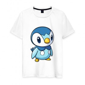 Мужская футболка хлопок с принтом Piplup в Белгороде, 100% хлопок | прямой крой, круглый вырез горловины, длина до линии бедер, слегка спущенное плечо. | piplup | пингвин | пингвиненок | пиплуп | покемон | покемоны | синий