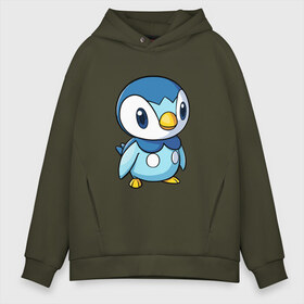 Мужское худи Oversize хлопок с принтом Piplup в Белгороде, френч-терри — 70% хлопок, 30% полиэстер. Мягкий теплый начес внутри —100% хлопок | боковые карманы, эластичные манжеты и нижняя кромка, капюшон на магнитной кнопке | piplup | пингвин | пингвиненок | пиплуп | покемон | покемоны | синий