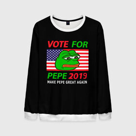 Мужской свитшот 3D с принтом Vote for pepe в Белгороде, 100% полиэстер с мягким внутренним слоем | круглый вырез горловины, мягкая резинка на манжетах и поясе, свободная посадка по фигуре | bad | dab | frog | good | kek | make pepe great again | pepe | sad | sad frog | vote for pepe | кек | лягушка | мем | мемы | пепе | со смыслом | фрог