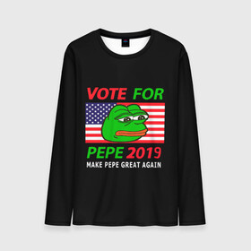 Мужской лонгслив 3D с принтом Vote for pepe в Белгороде, 100% полиэстер | длинные рукава, круглый вырез горловины, полуприлегающий силуэт | bad | dab | frog | good | kek | make pepe great again | pepe | sad | sad frog | vote for pepe | кек | лягушка | мем | мемы | пепе | со смыслом | фрог