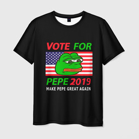 Мужская футболка 3D с принтом Vote for pepe в Белгороде, 100% полиэфир | прямой крой, круглый вырез горловины, длина до линии бедер | bad | dab | frog | good | kek | make pepe great again | pepe | sad | sad frog | vote for pepe | кек | лягушка | мем | мемы | пепе | со смыслом | фрог