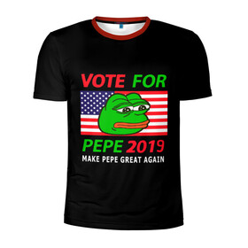 Мужская футболка 3D спортивная с принтом Vote for pepe в Белгороде, 100% полиэстер с улучшенными характеристиками | приталенный силуэт, круглая горловина, широкие плечи, сужается к линии бедра | Тематика изображения на принте: bad | dab | frog | good | kek | make pepe great again | pepe | sad | sad frog | vote for pepe | кек | лягушка | мем | мемы | пепе | со смыслом | фрог