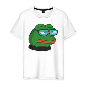 Мужская футболка хлопок с принтом Pepe в Белгороде, 100% хлопок | прямой крой, круглый вырез горловины, длина до линии бедер, слегка спущенное плечо. | bad | dab | frog | good | kek | make pepe great again | pepe | sad | sad frog | vote for pepe | кек | лягушка | мем | мемы | пепе | со смыслом | фрог