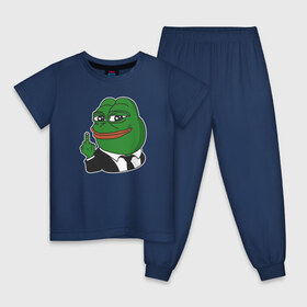 Детская пижама хлопок с принтом Pepe в Белгороде, 100% хлопок |  брюки и футболка прямого кроя, без карманов, на брюках мягкая резинка на поясе и по низу штанин
 | Тематика изображения на принте: bad | dab | frog | good | kek | make pepe great again | pepe | sad | sad frog | vote for pepe | кек | лягушка | мем | мемы | пепе | со смыслом | фрог