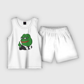 Детская пижама с шортами хлопок с принтом Pepe в Белгороде,  |  | bad | dab | frog | good | kek | make pepe great again | pepe | sad | sad frog | vote for pepe | кек | лягушка | мем | мемы | пепе | со смыслом | фрог