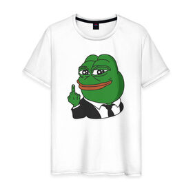 Мужская футболка хлопок с принтом Pepe в Белгороде, 100% хлопок | прямой крой, круглый вырез горловины, длина до линии бедер, слегка спущенное плечо. | bad | dab | frog | good | kek | make pepe great again | pepe | sad | sad frog | vote for pepe | кек | лягушка | мем | мемы | пепе | со смыслом | фрог