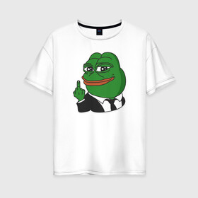 Женская футболка хлопок Oversize с принтом Pepe в Белгороде, 100% хлопок | свободный крой, круглый ворот, спущенный рукав, длина до линии бедер
 | bad | dab | frog | good | kek | make pepe great again | pepe | sad | sad frog | vote for pepe | кек | лягушка | мем | мемы | пепе | со смыслом | фрог