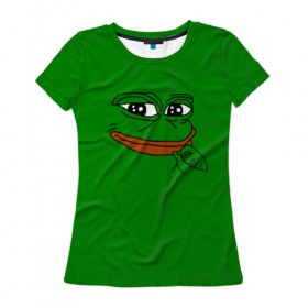 Женская футболка 3D с принтом Pepe в Белгороде, 100% полиэфир ( синтетическое хлопкоподобное полотно) | прямой крой, круглый вырез горловины, длина до линии бедер | bad | dab | frog | good | kek | make pepe great again | pepe | sad | sad frog | vote for pepe | кек | лягушка | мем | мемы | пепе | со смыслом | фрог