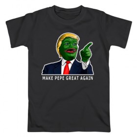 Мужская футболка хлопок с принтом Great Pepe в Белгороде, 100% хлопок | прямой крой, круглый вырез горловины, длина до линии бедер, слегка спущенное плечо. | bad | dab | frog | good | kek | make pepe great again | pepe | sad | sad frog | vote for pepe | кек | лягушка | мем | мемы | пепе | со смыслом | фрог