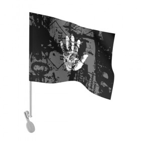 Флаг для автомобиля с принтом Stop в Белгороде, 100% полиэстер | Размер: 30*21 см | Тематика изображения на принте: black | caution | gray | halloween | hand | skeleton | skull | stop | white | белый | предупреждение | рука | серый | скелет | хэллоуин | череп | черный
