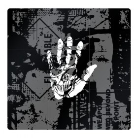 Магнитный плакат 3Х3 с принтом Stop в Белгороде, Полимерный материал с магнитным слоем | 9 деталей размером 9*9 см | Тематика изображения на принте: black | caution | gray | halloween | hand | skeleton | skull | stop | white | белый | предупреждение | рука | серый | скелет | хэллоуин | череп | черный