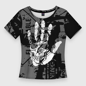 Женская футболка 3D Slim с принтом Stop Covid 19 в Белгороде,  |  | black | caution | gray | halloween | hand | skeleton | skull | stop | white | белый | предупреждение | рука | серый | скелет | хэллоуин | череп | черный