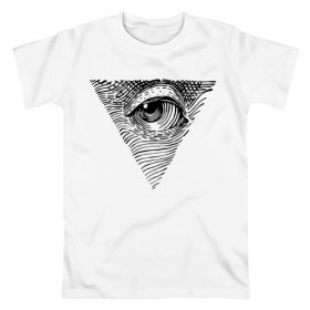 Мужская футболка хлопок с принтом eye в Белгороде, 100% хлопок | прямой крой, круглый вырез горловины, длина до линии бедер, слегка спущенное плечо. | black | eye | minimalism | money | philosophy | pyramid | raster | supreme | usa | white | белый | глаз | деньги | доллар | минимализм | пирамида | растр | сша | философия | черный