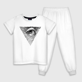 Детская пижама хлопок с принтом eye в Белгороде, 100% хлопок |  брюки и футболка прямого кроя, без карманов, на брюках мягкая резинка на поясе и по низу штанин
 | black | eye | minimalism | money | philosophy | pyramid | raster | supreme | usa | white | белый | глаз | деньги | доллар | минимализм | пирамида | растр | сша | философия | черный