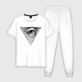 Мужская пижама хлопок с принтом eye в Белгороде, 100% хлопок | брюки и футболка прямого кроя, без карманов, на брюках мягкая резинка на поясе и по низу штанин
 | black | eye | minimalism | money | philosophy | pyramid | raster | supreme | usa | white | белый | глаз | деньги | доллар | минимализм | пирамида | растр | сша | философия | черный