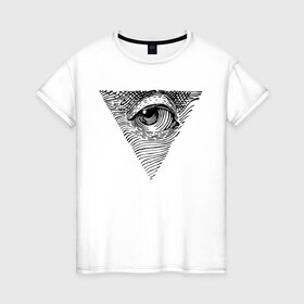 Женская футболка хлопок с принтом eye в Белгороде, 100% хлопок | прямой крой, круглый вырез горловины, длина до линии бедер, слегка спущенное плечо | black | eye | minimalism | money | philosophy | pyramid | raster | supreme | usa | white | белый | глаз | деньги | доллар | минимализм | пирамида | растр | сша | философия | черный