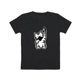 Детская футболка хлопок с принтом Anarchist Cat Molotov Cocktail в Белгороде, 100% хлопок | круглый вырез горловины, полуприлегающий силуэт, длина до линии бедер | banksy | анархист | анархия | бутылка | бэнкси | граффити | киса | киска | коктейль молотова | кот | котейка | котенок | котик | котэ | котя | кошка