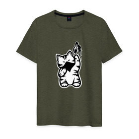 Мужская футболка хлопок с принтом Anarchist Cat Molotov Cocktail в Белгороде, 100% хлопок | прямой крой, круглый вырез горловины, длина до линии бедер, слегка спущенное плечо. | banksy | анархист | анархия | бутылка | бэнкси | граффити | киса | киска | коктейль молотова | кот | котейка | котенок | котик | котэ | котя | кошка