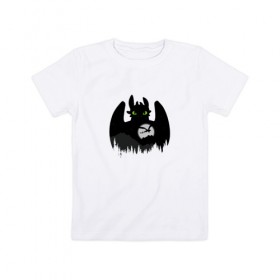 Детская футболка хлопок с принтом Toothless в Белгороде, 100% хлопок | круглый вырез горловины, полуприлегающий силуэт, длина до линии бедер | беззубик | взгляд | горы | дракон | как приручить дракона | лес | луна | мульт | силуэт | тень | фурия