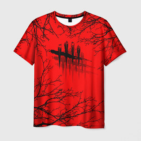 Мужская футболка 3D с принтом Dead by Daylight в Белгороде, 100% полиэфир | прямой крой, круглый вырез горловины, длина до линии бедер | dead by daylight | ветки | деад бай деад лайт | деревья | жуть | игра | компьютерная игра | красный | красный и черный | кровь | ужасы | черный