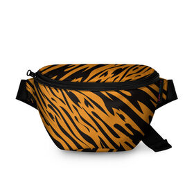 Поясная сумка 3D с принтом Тигр в Белгороде, 100% полиэстер | плотная ткань, ремень с регулируемой длиной, внутри несколько карманов для мелочей, основное отделение и карман с обратной стороны сумки застегиваются на молнию | животное | зверь | кардашьян | ким | кот | лев | оранжевый | полосы | рыжий | тигр | черный