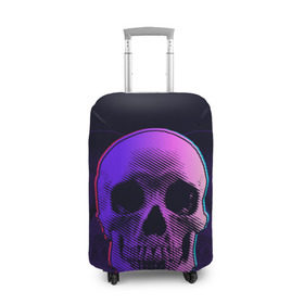 Чехол для чемодана 3D с принтом Токсичный череп в Белгороде, 86% полиэфир, 14% спандекс | двустороннее нанесение принта, прорези для ручек и колес | 3d | 3д | голограмма | иллюзия | кости | розовый | синий | скелет | ультра | фиолетовый | череп | черный