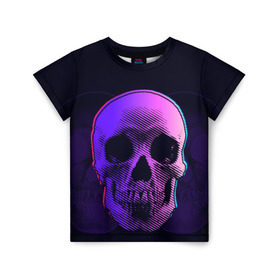 Детская футболка 3D с принтом Токсичный череп в Белгороде, 100% гипоаллергенный полиэфир | прямой крой, круглый вырез горловины, длина до линии бедер, чуть спущенное плечо, ткань немного тянется | 3d | 3д | голограмма | иллюзия | кости | розовый | синий | скелет | ультра | фиолетовый | череп | черный