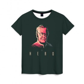 Женская футболка 3D с принтом Stan Lee The hero в Белгороде, 100% полиэфир ( синтетическое хлопкоподобное полотно) | прямой крой, круглый вырез горловины, длина до линии бедер | Тематика изображения на принте: lee | stan | stan lee | стен | стен ли